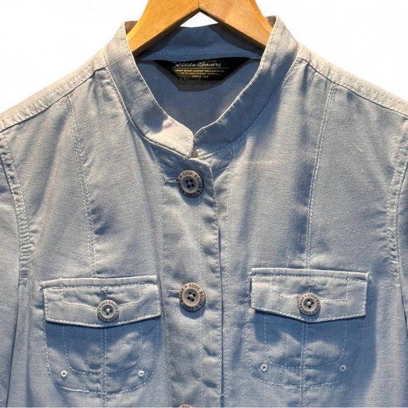 Eddie Bauer Linen Utility Jacket Gray Size Small P-P17” Length 23.5” - Picture 5 of 7
